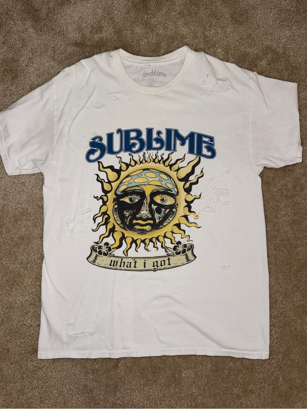 Official Sublime What I Got Sun Graphic Distressed T-Shirt White L
